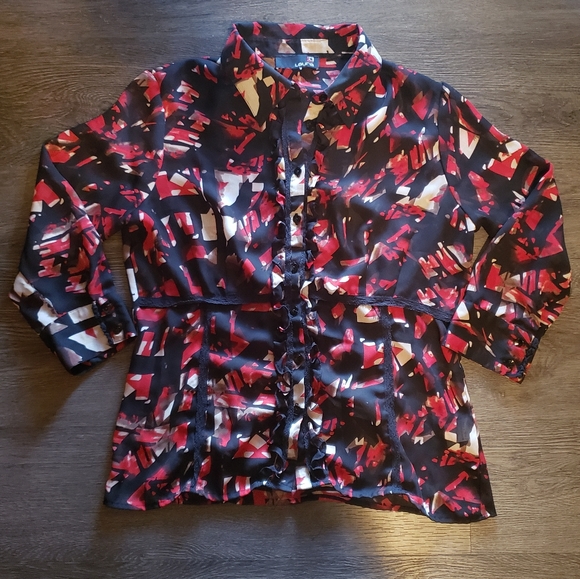 L, Red & Black with Lace & Ruffle Laura Blouse - Picture 3 of 11
